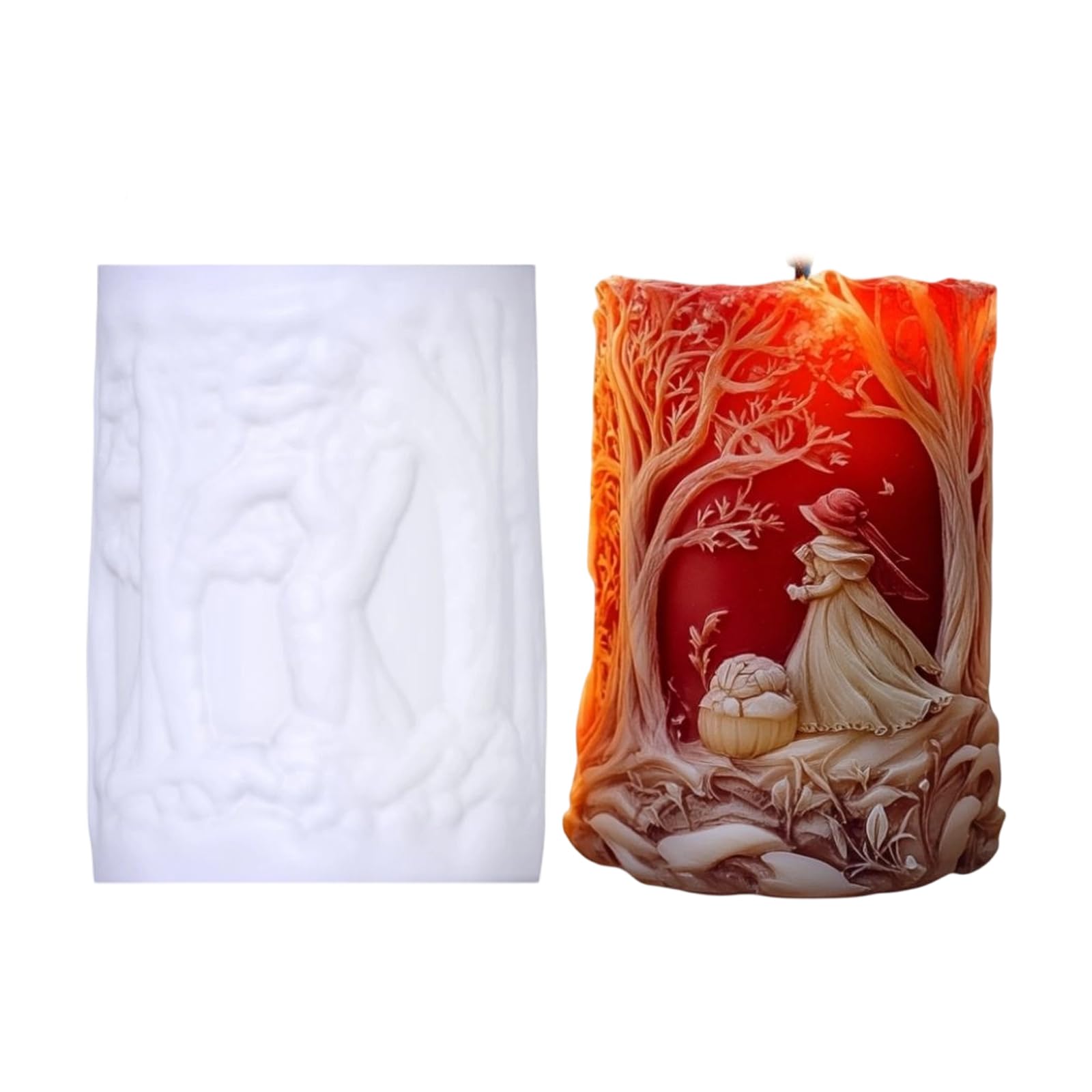 Tsophreniq 3D Fairy Girl Carving Cylinder Silicone Mold for Resin Casting Making Soap Gypsum Ornament Holiday Decoration Hobgoblin Tale Cast