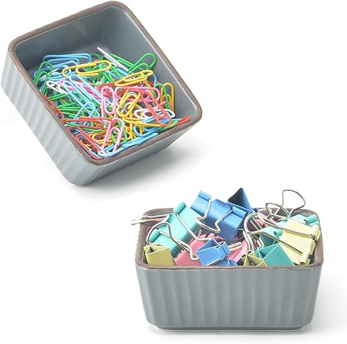 Juego de 2 soportes de clip de cerámica para papel, organizador de clips cuadrados para escritorio, lindo soporte de clip para carpeta de oficina,