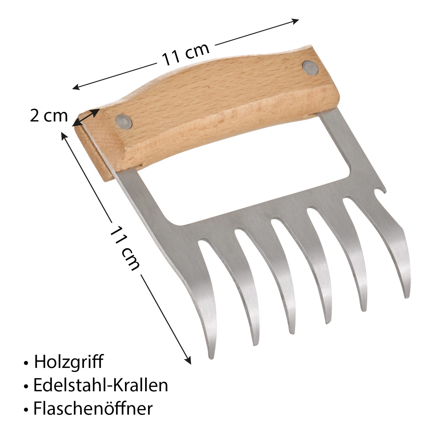 Buddy's BBQ - Artigli di maiale sfilacciati di alta qualità per barbecue americano, in acciaio inox tagliente con funzione apribottiglie, confezione da 2