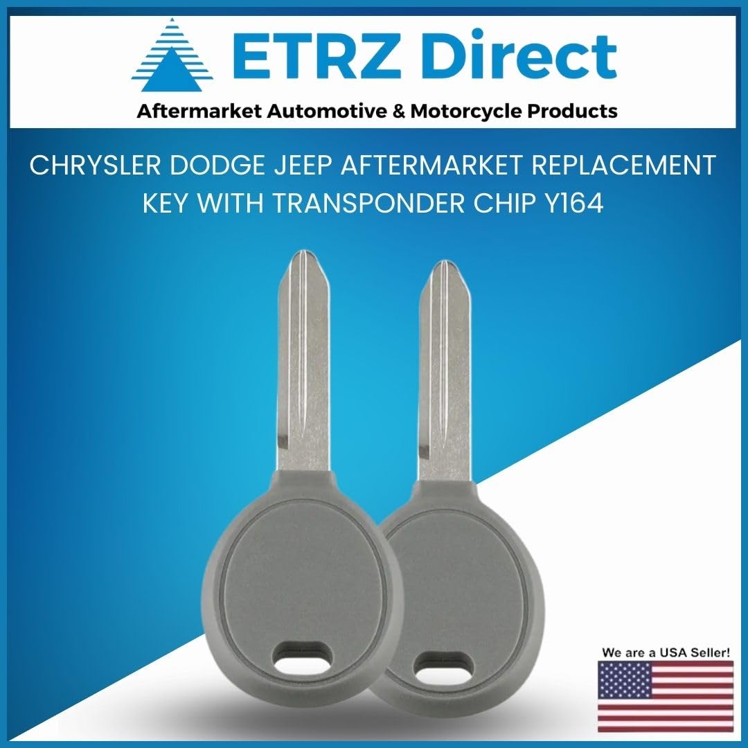 ETRZ Direct 2-Pack Aftermarket Uncut Ignition Key Replacements with Transponder Chip - Compatible with Y164 Key: 05102247AA, 05086275AA, 05086276AA
