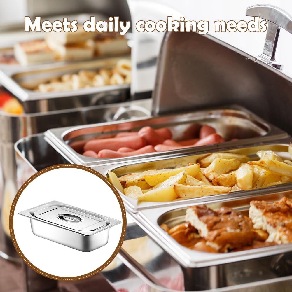 Lot de 3 Bac Inox Alimentaire Avec Couvercle, Bac Gastronorme, Boite Alimentaire Inox pour Buffet/Maintien au Chaud/Traiteur/Hôtel/Restaurant - 32,5 x 17,5 x 6,5 cm