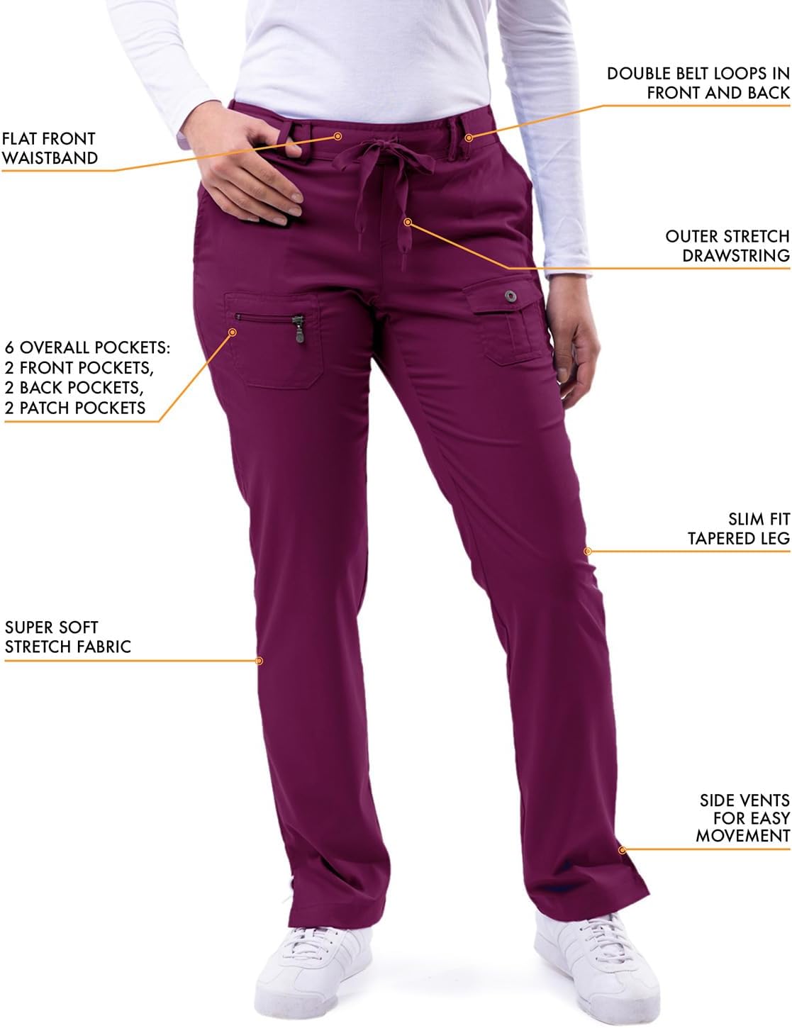 Adar Pro Scrubs for Women - Skinny Leg Yoga Scrub Pants - Image 3