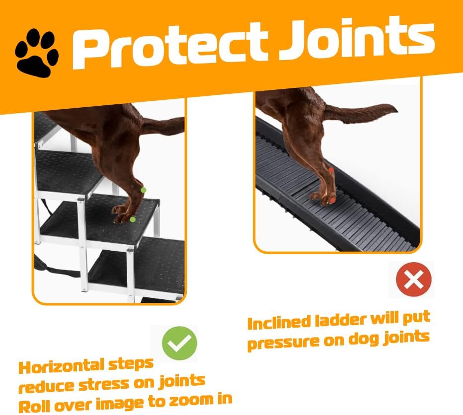 Miniatura 5 de Rampa de coche de 5 pasos para perros grandes soporta hasta 250 libras portátil, plegable, superficie antideslizante, aluminio ligero. Perfecto para