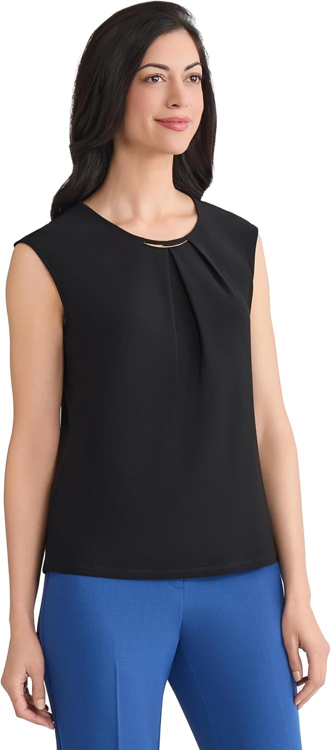 Kasper Womens Pleat Neck Knit Top with Hardware - Image 3