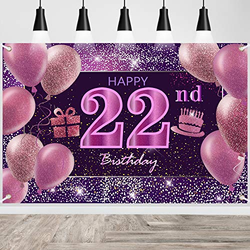 22nd Birthday Decorations IMISI Happy Birthday Banner Pink Birthday Backdrop Decorations for a Party
