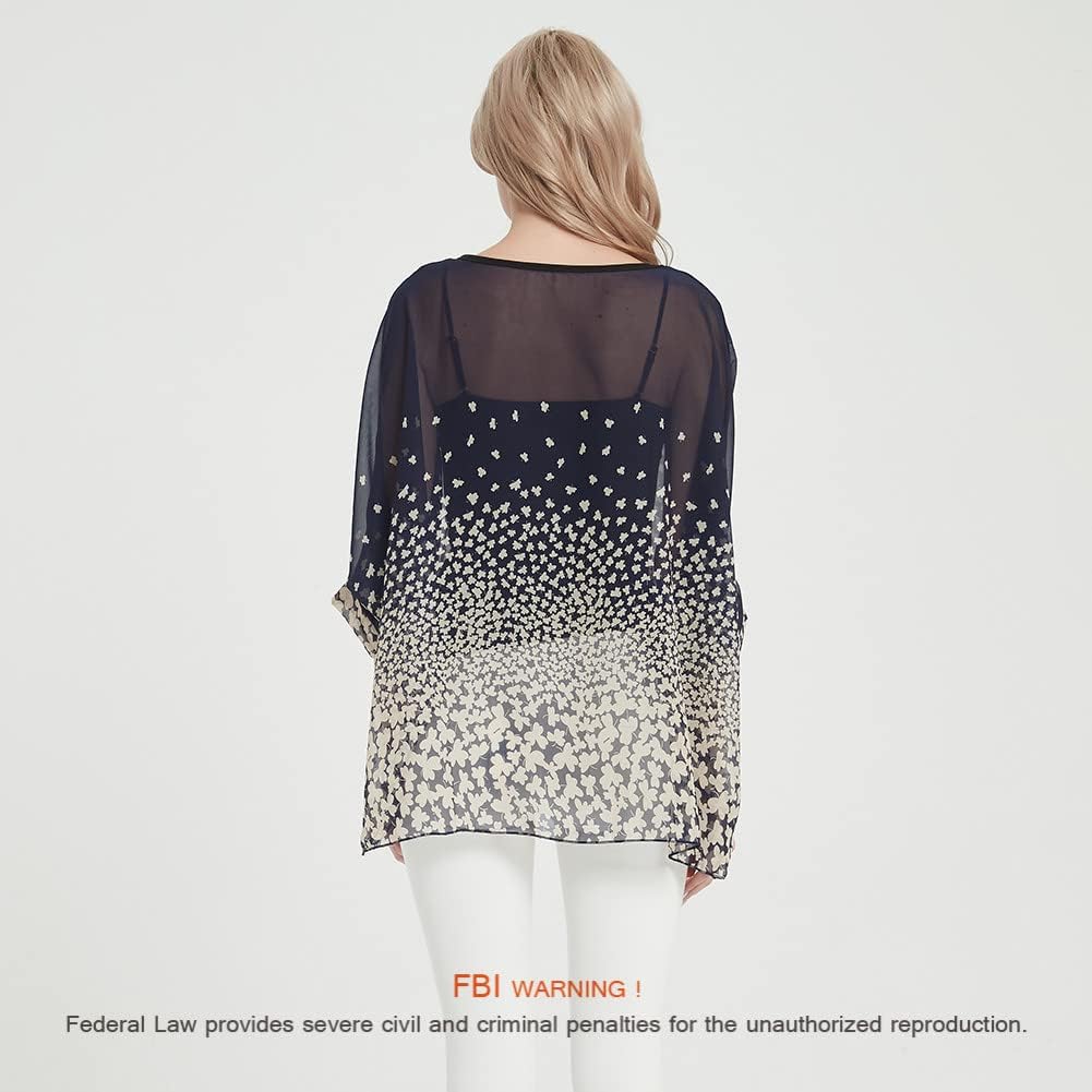 Women's Bohemian Style Summer Beach Lagenlook Top Kimono Loose Waterfall Chiffon Kaftan Poncho Shirt - Image 5