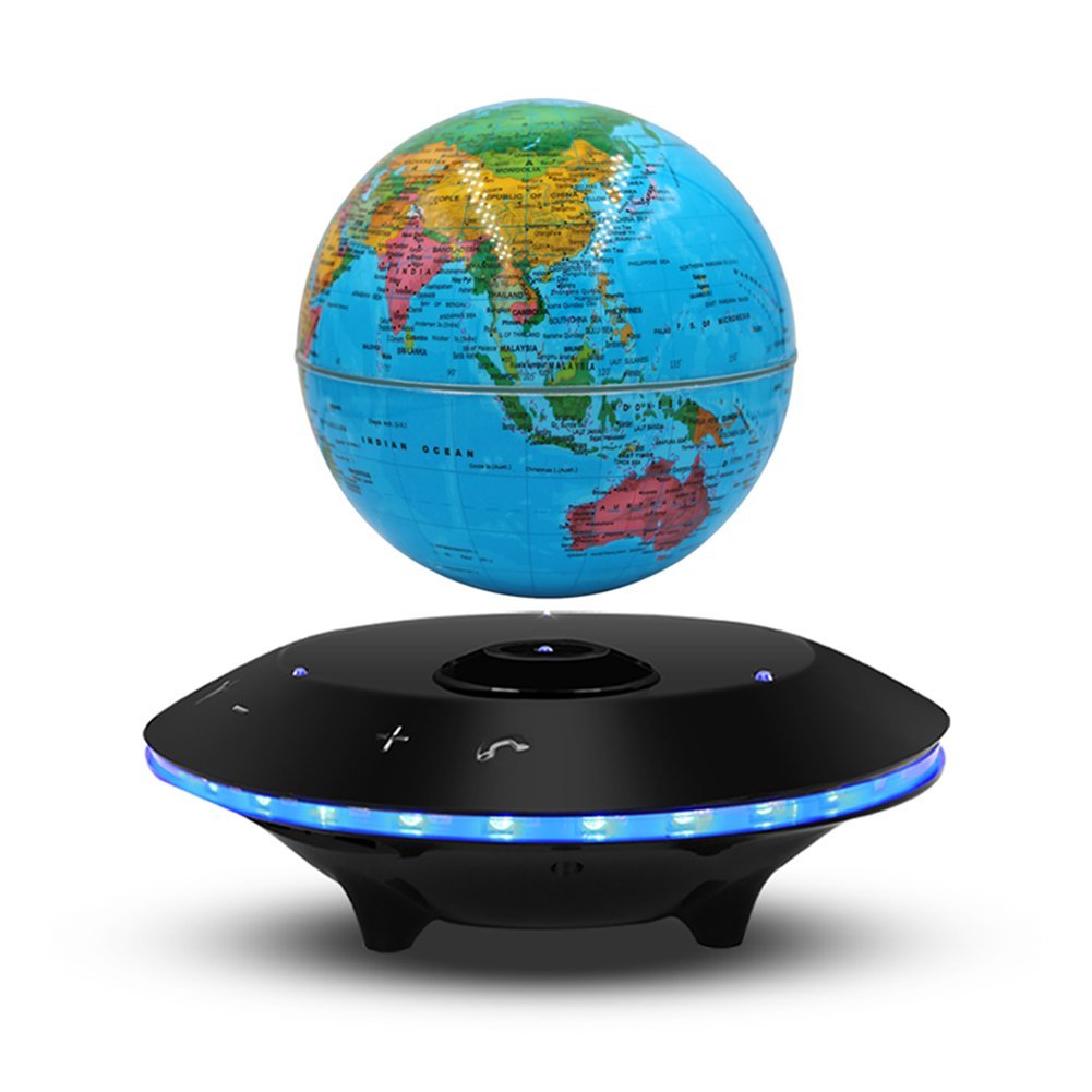 Enceinte maglev flottante et globe en lévitation lumineuse, un objet décoratif haut de gamme