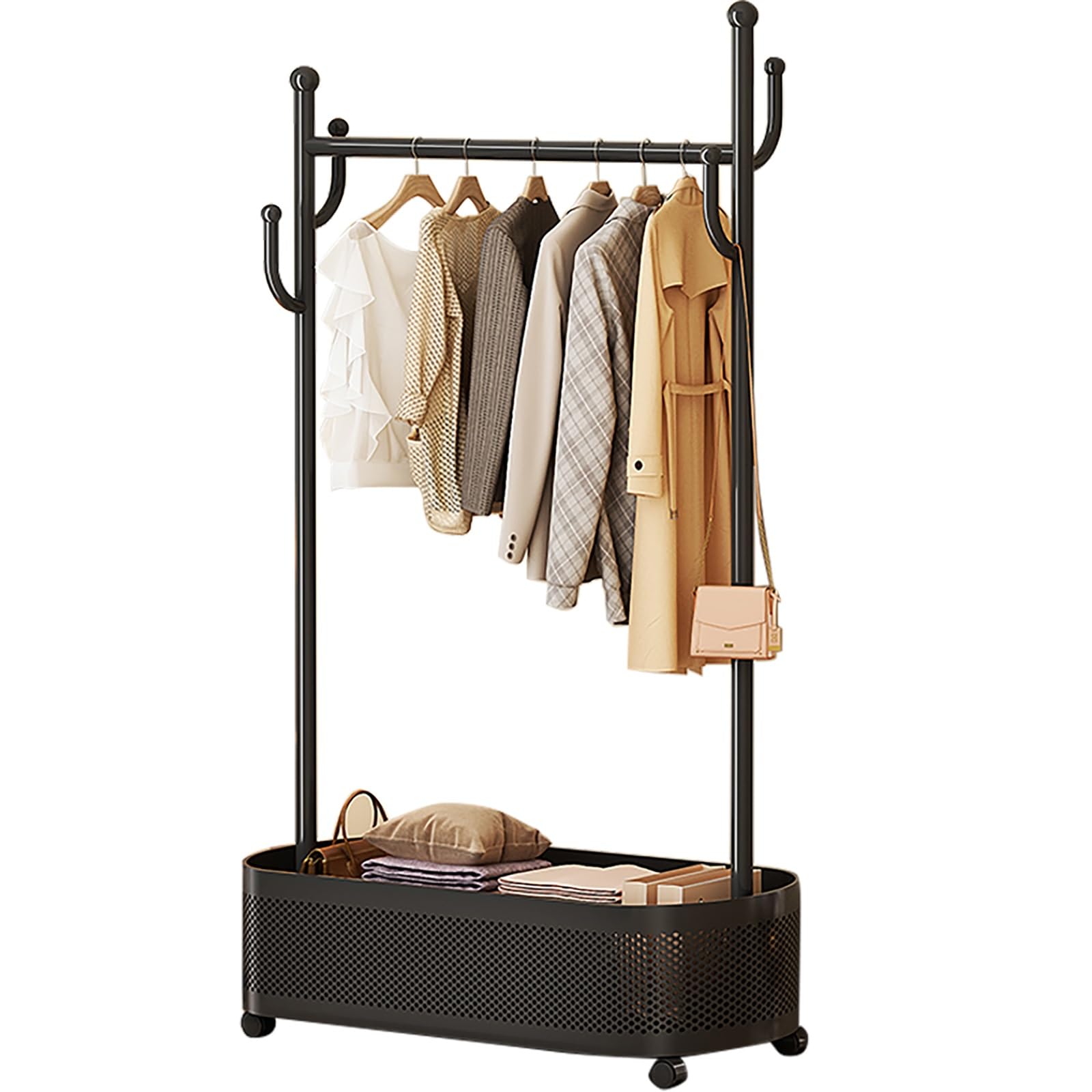 YNBSHGAA Rolling Garment Rack Floor Clothes Hanger Metal Sturdy Easy Assembly White 100cm/39.4in Perfect for Home Retail Use,Nero-80cm/31.5in