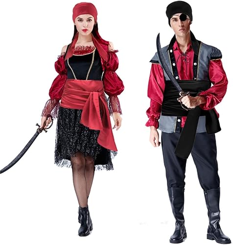 Miniatura 5 de Ibeauti Disfraz de pirata, bandana, bufanda, parche para ojos, aretes de Halloween, disfraz de pirata, conjunto de accesorios para hombres y mujeres