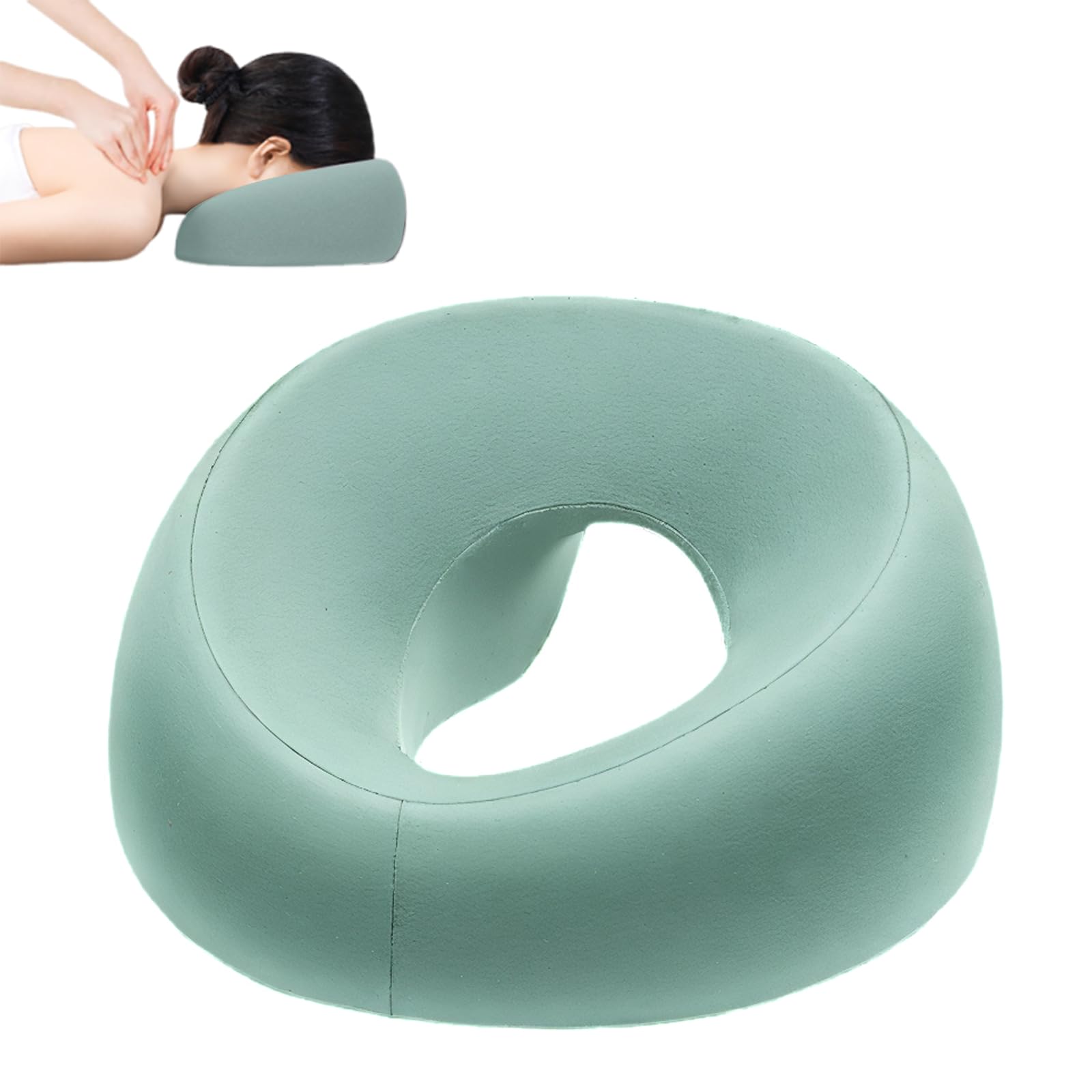 Almohada de Masaje Facial Boca Abajo con Agujero - Reposacabezas en Forma de U con Espuma Viscoelástica - Ideal para Camillas de Masaje, SPA, Salones de Belleza y Uso Doméstico. (Verde)