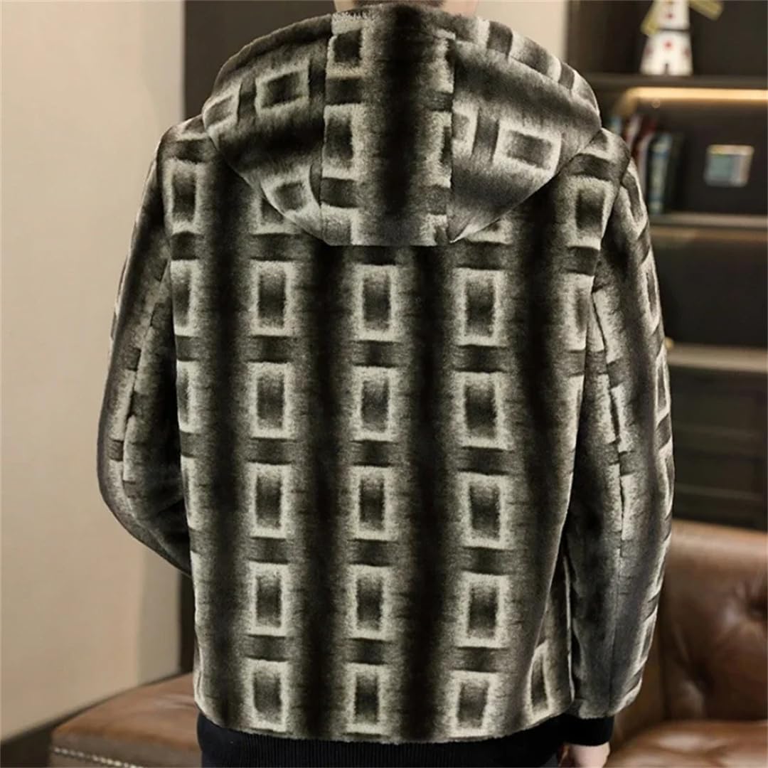 Męskie zimowe kurtki z kapturem w stylu vintage ze sztucznego futra z norek ciepły biznes imitacja futra
