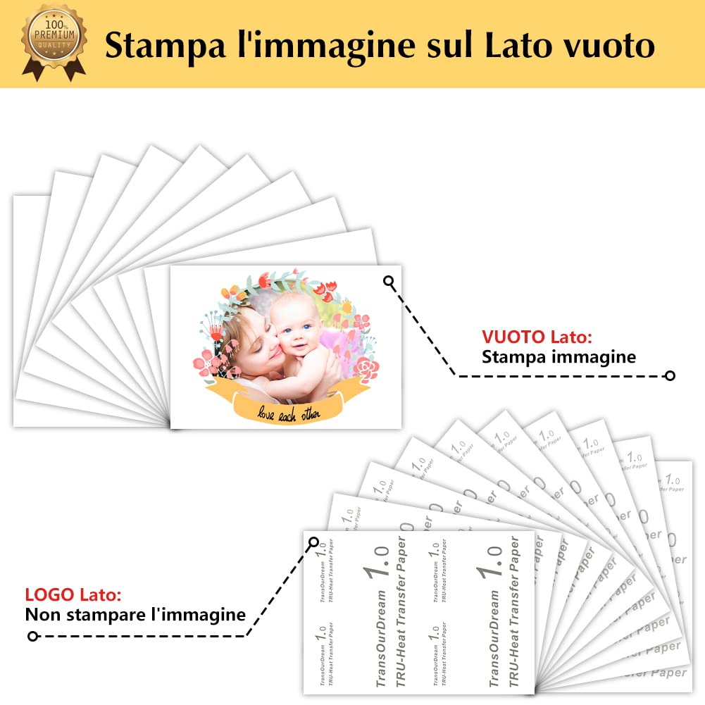 TransOurDream Carta per trasferimento a Getto d'inchiostro Reale,Carta termoadesiva per Tessuti Scuri, Non Stampa a Specchio, Fogli DIN A4X10, Carta per Magliette a Colore: Scuro(I-3-5.0-10)