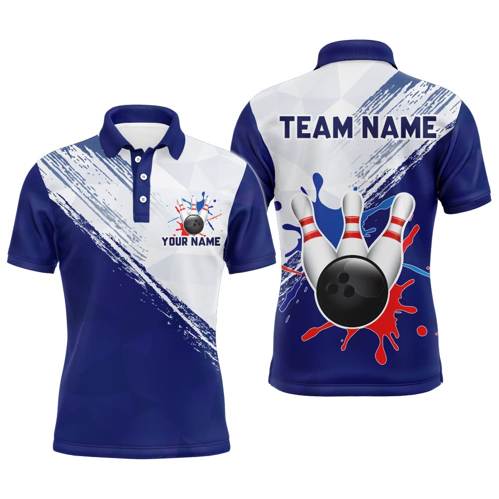PIONAMZIOZ Blue Bowling Shirts for Men & Women Custom Bowling Jersey Vintage Bowling Polo & Quarter-Zip Shirt for Team BDT36 (Men Polo)