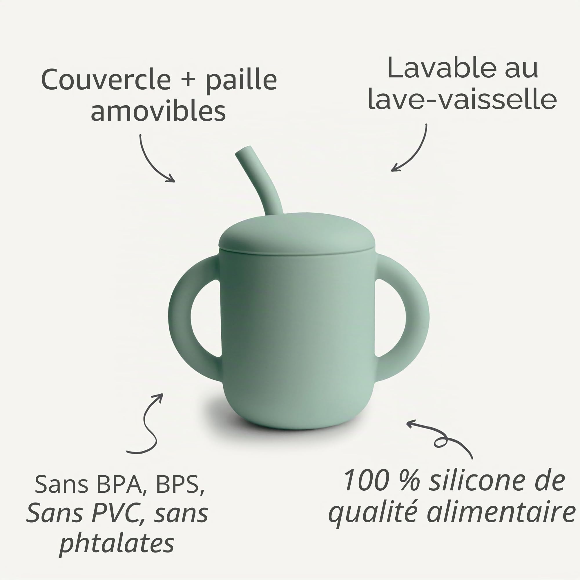 mushie Tasse d'Apprentissage en Silicone avec Paille | 6 Mois et Plus | 175 ml | Poignées Anti-Déversement et Antidérapantes | Sans BPA | Anti-Fuite | Lavable au Lave-Vaisselle | Powder Blue