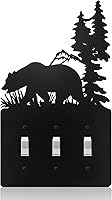 Vista 18 de Cubierta de Interruptor de Luz de Oso de Metal Alce Árbol Montaña Alce Placa de Interruptor de Luz Negra Cubierta de Enchufe de Bosque Interruptor