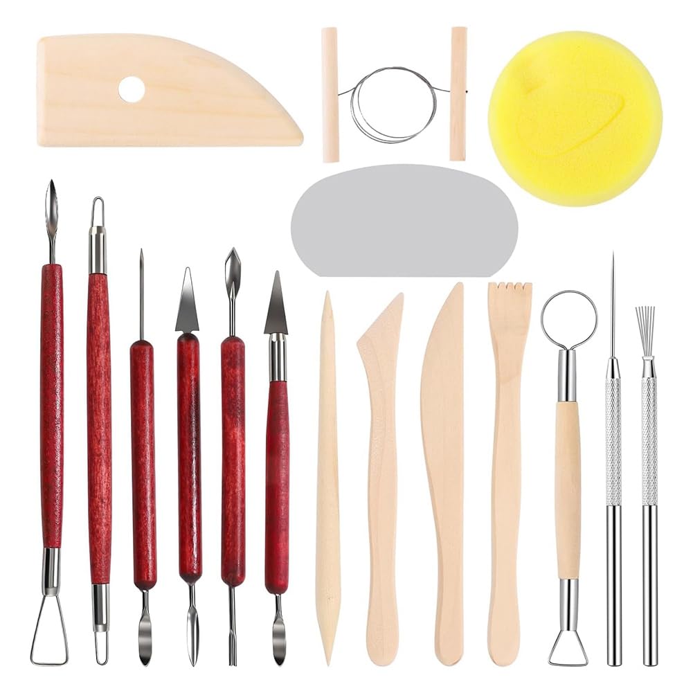 UDSKNV[KSL Clay Sculpting Tools Set of 17PCS with Wire Pottery Modeling Ceramics Polymer Tools for Air Dry Clay Carving