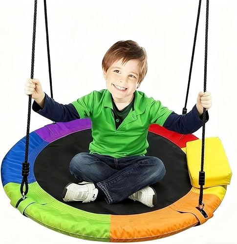 Miniatura 9 de Columpio para árbol de platillo de 40 pulgadas, 600 libras, capacidad de peso con 2 correas para colgar, tela Oxford 900D, marco de acero resistente