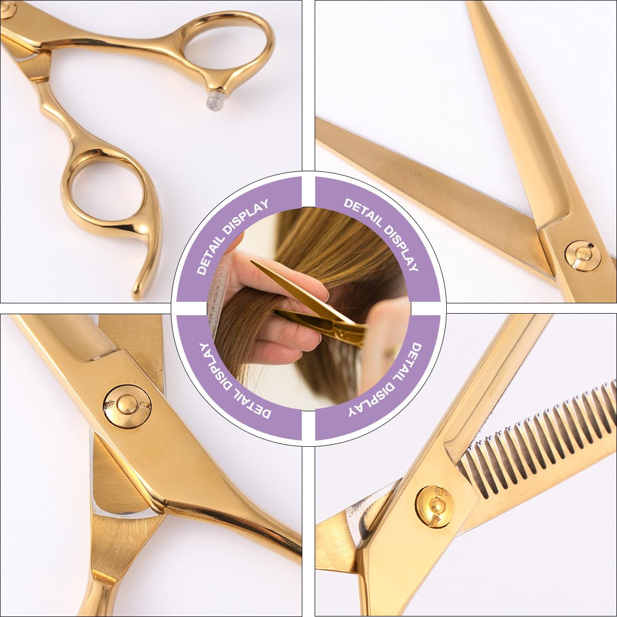 Alipis Juego de 2 Tijeras de Peluquería Profesionales de Acero Inoxidable Dorado, Cómodas Dañar el Cabello para Uso en Barbería Casa