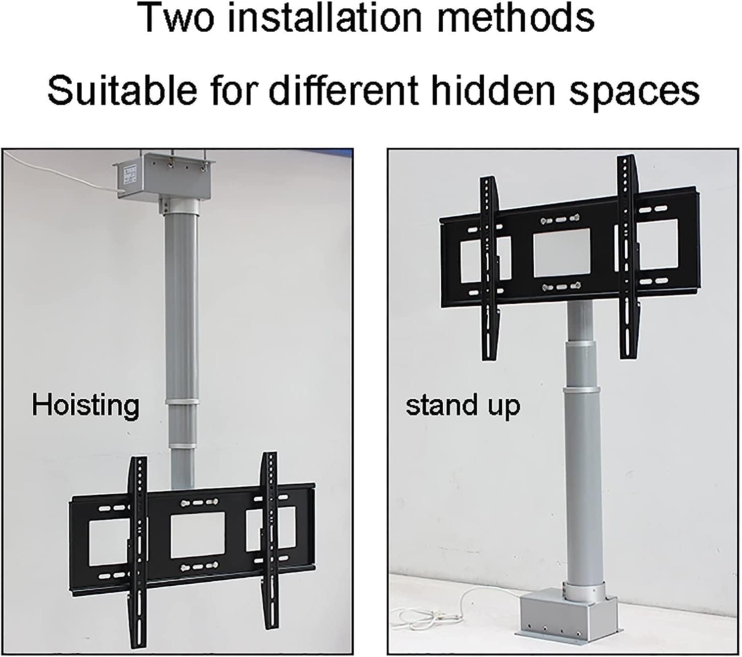 Elevador motorizado multifunción para TV, Alturas telescópicas, Dos métodos de instalación, para televisores de Pantalla Grande de 26 a 70 Pulgadas, Capacidad de Carga: 4