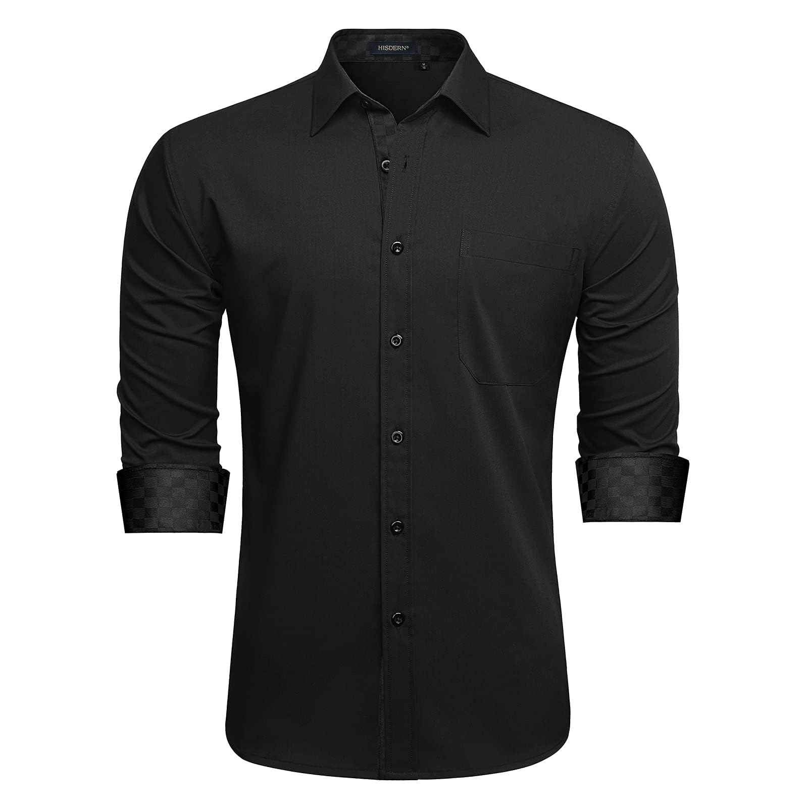HISDERN Camisa Manga Larg para Hombre de Negocios de Corte Regular con Botones Camisas de Vestir con Bolsillo