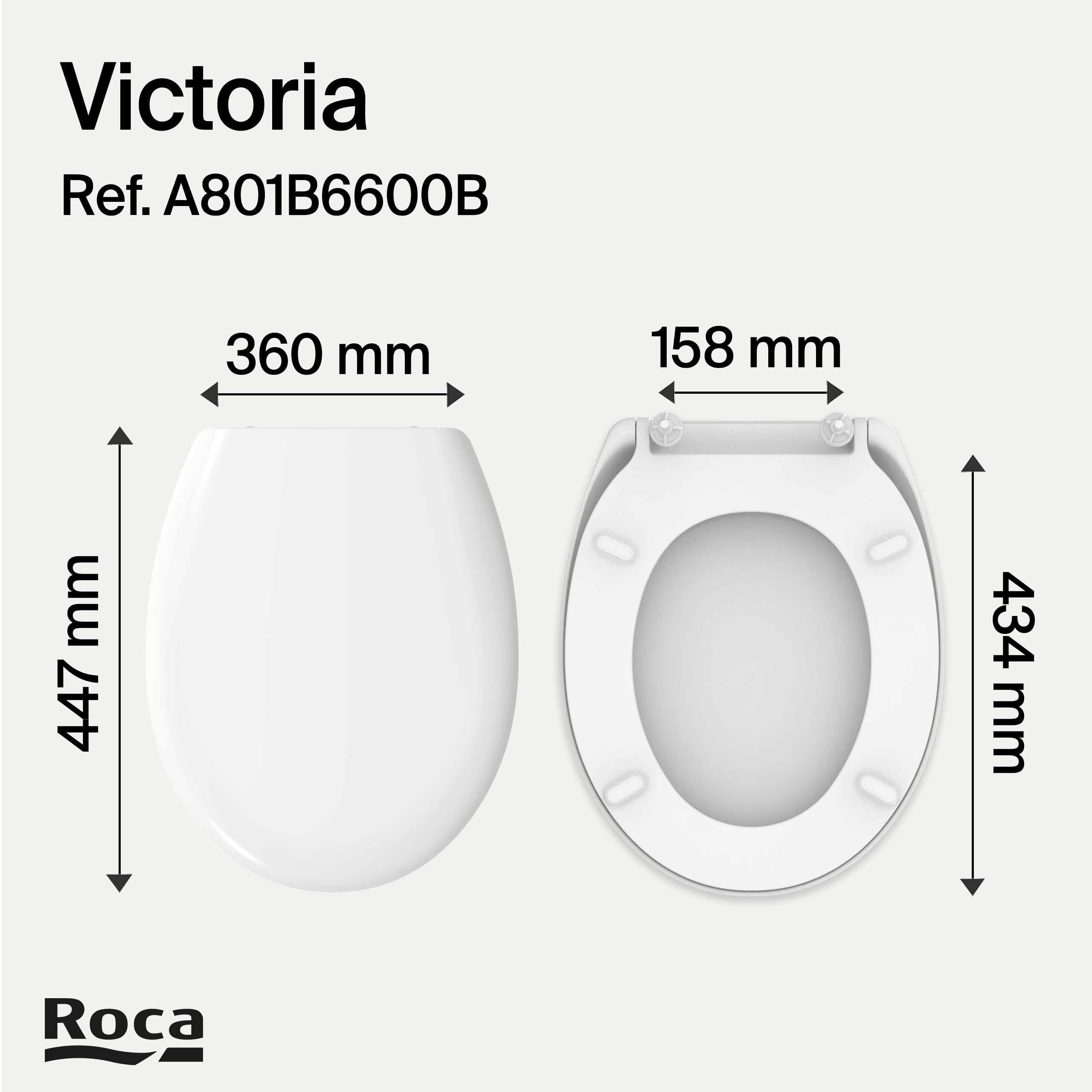 Roca Victoria - Tapa y asiento de Supralit para inodoro con bisagras acetálicas, tapadera de WC original con ajuste perfecto, recambio para tapa de váter resistente, blanco, A801B6600B