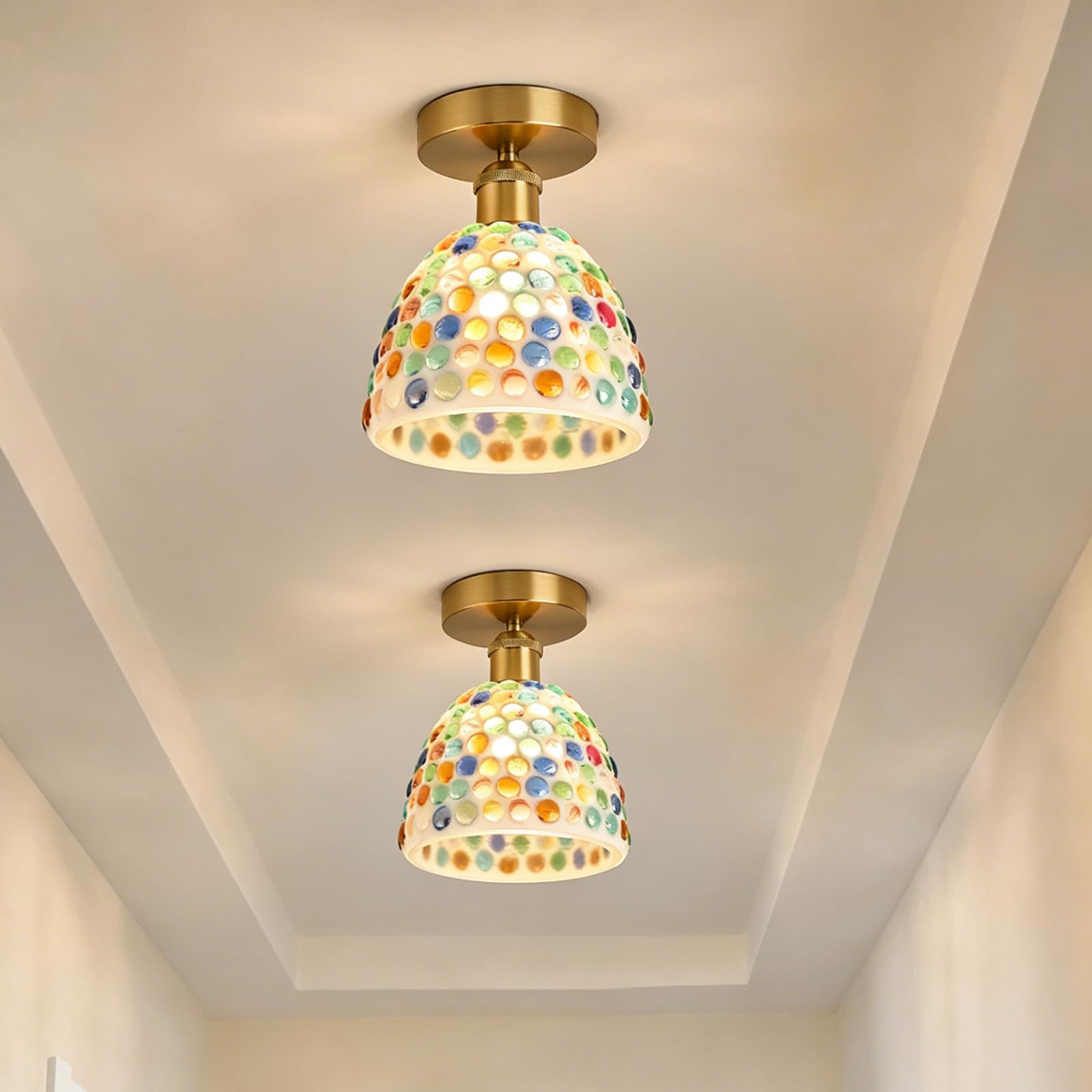 Pack of 2 Chandelier, Ceramic Shade Ceiling Lighting Fixture (Dot Pattern)