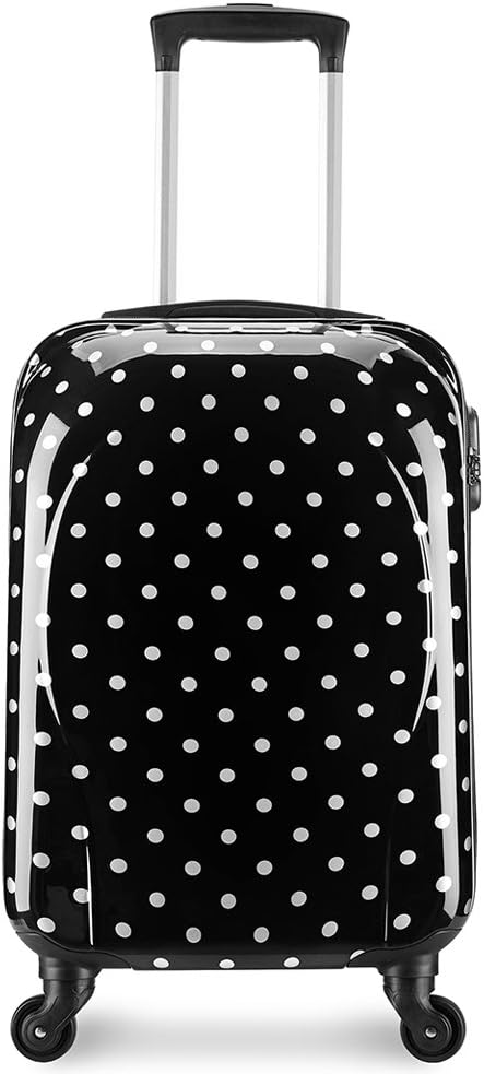 partyprince Hand Luggage 55cm Wave Point Suitcase 4 Wheels Travel Trolley Bags Hard Shell ABS + PC Super Lightweight Cabin Girl 08121(20”, Black & whiet) (Black)