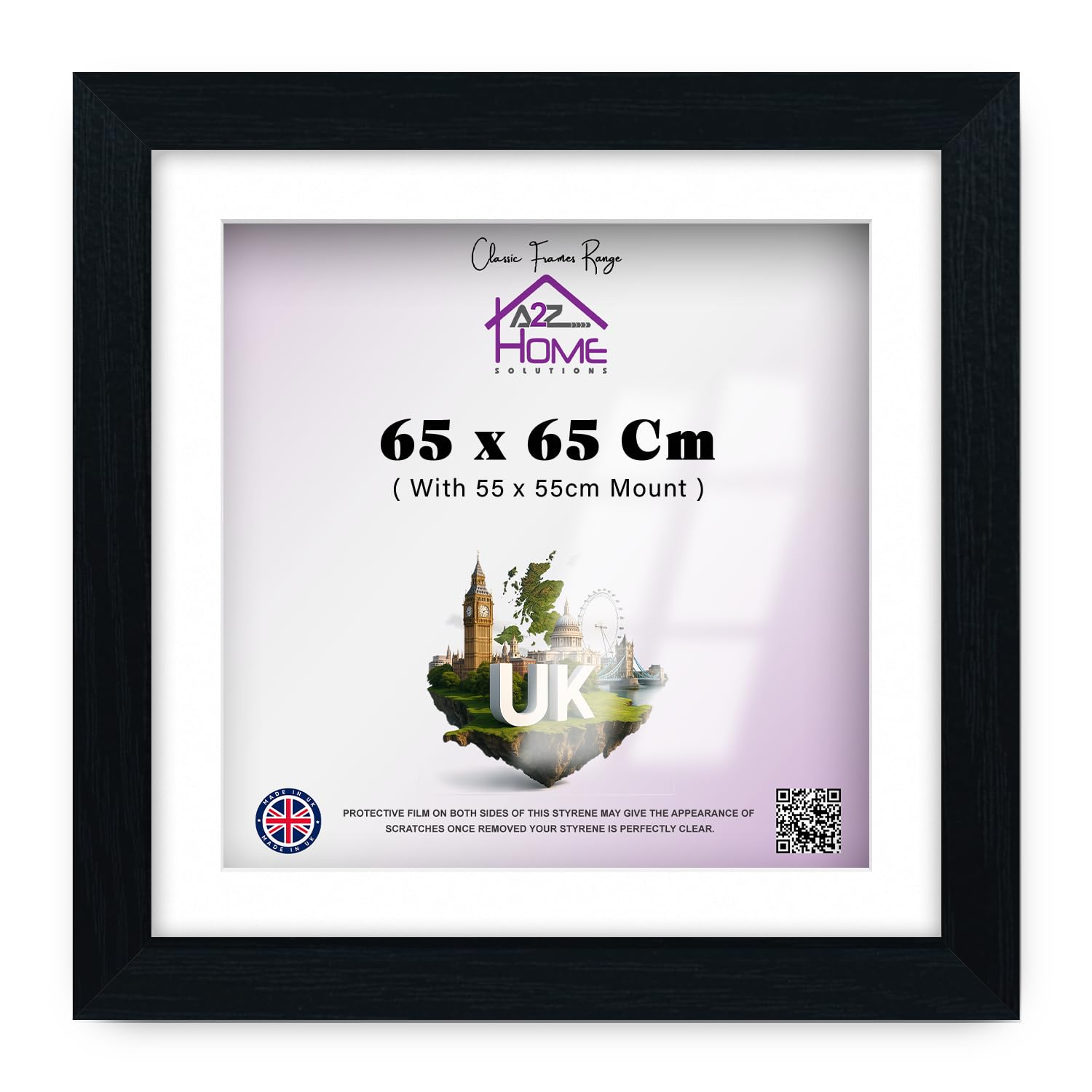 A2Z Home Solutions — Elegant Perspex Frame (65 X 65 Cm) With 55 X 55 Cm White Mount — Slim Profile | Ideal For Displaying Art And Photos In Living Room Or Art Gallery | 26 X 26 Inch Black