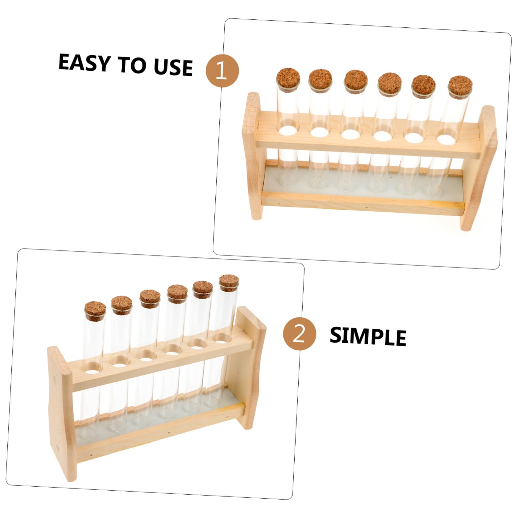 Supporto Per Provette in Legno 6 Slot, Porta Tubo Da Laboratorio Per Esperimenti Scientifici e Oli Essenziali, Kit Provette 20x150 Mm Tappo Per Uso Scolastico e Laboratorio