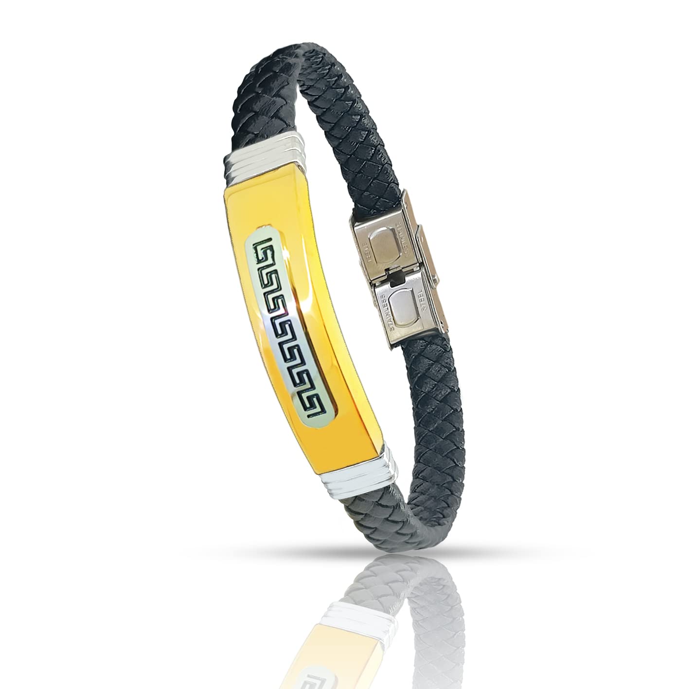 Only faith Pulsera de Cuero para Hombre ajustable acero inoxidable Brazalete regalo para hombre