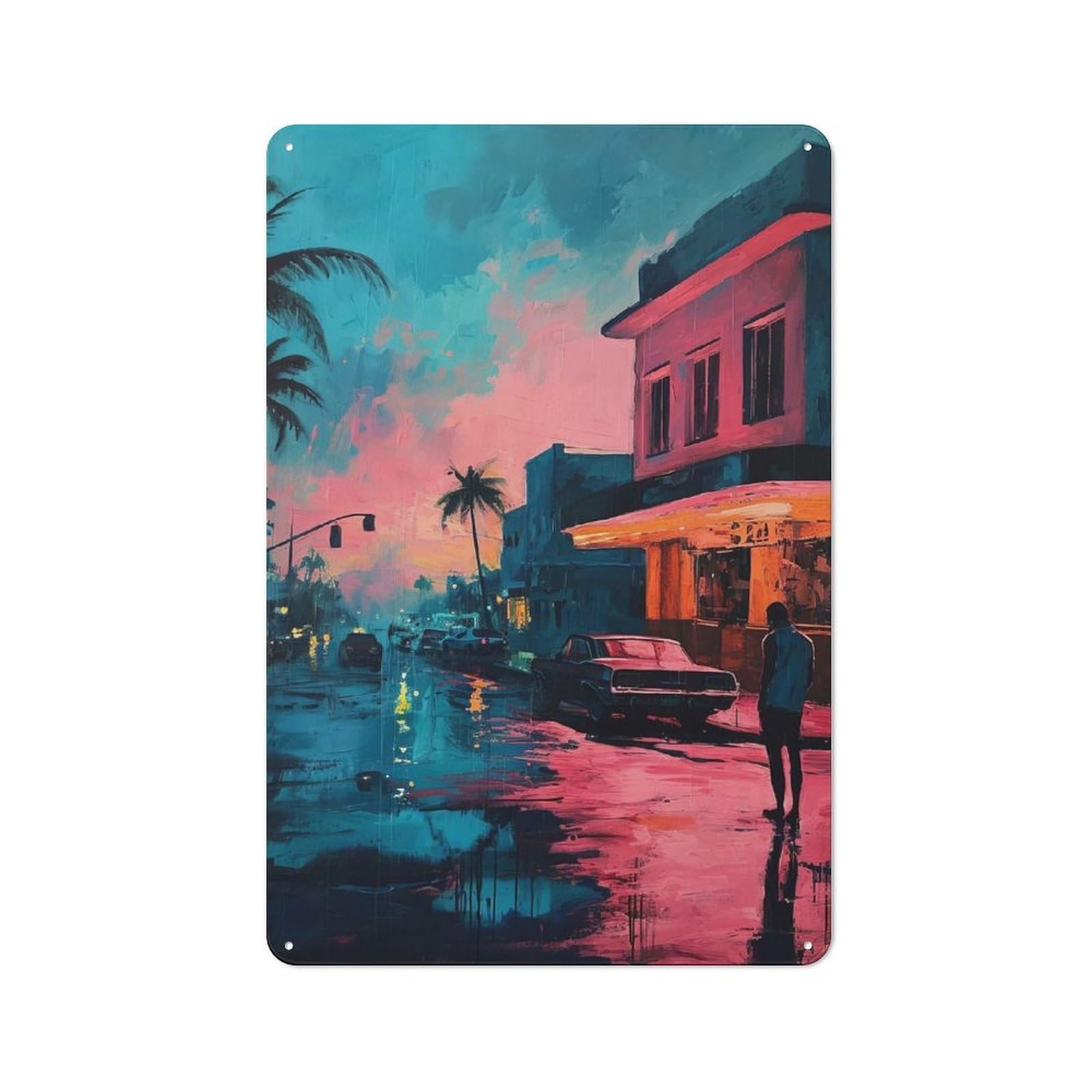 Junmoney Style-14 Sunset Cityscape Classic Metal Wall Decor 30X20cm, Tin Sign For Bar, Kitchen, Garage Or Games Room
