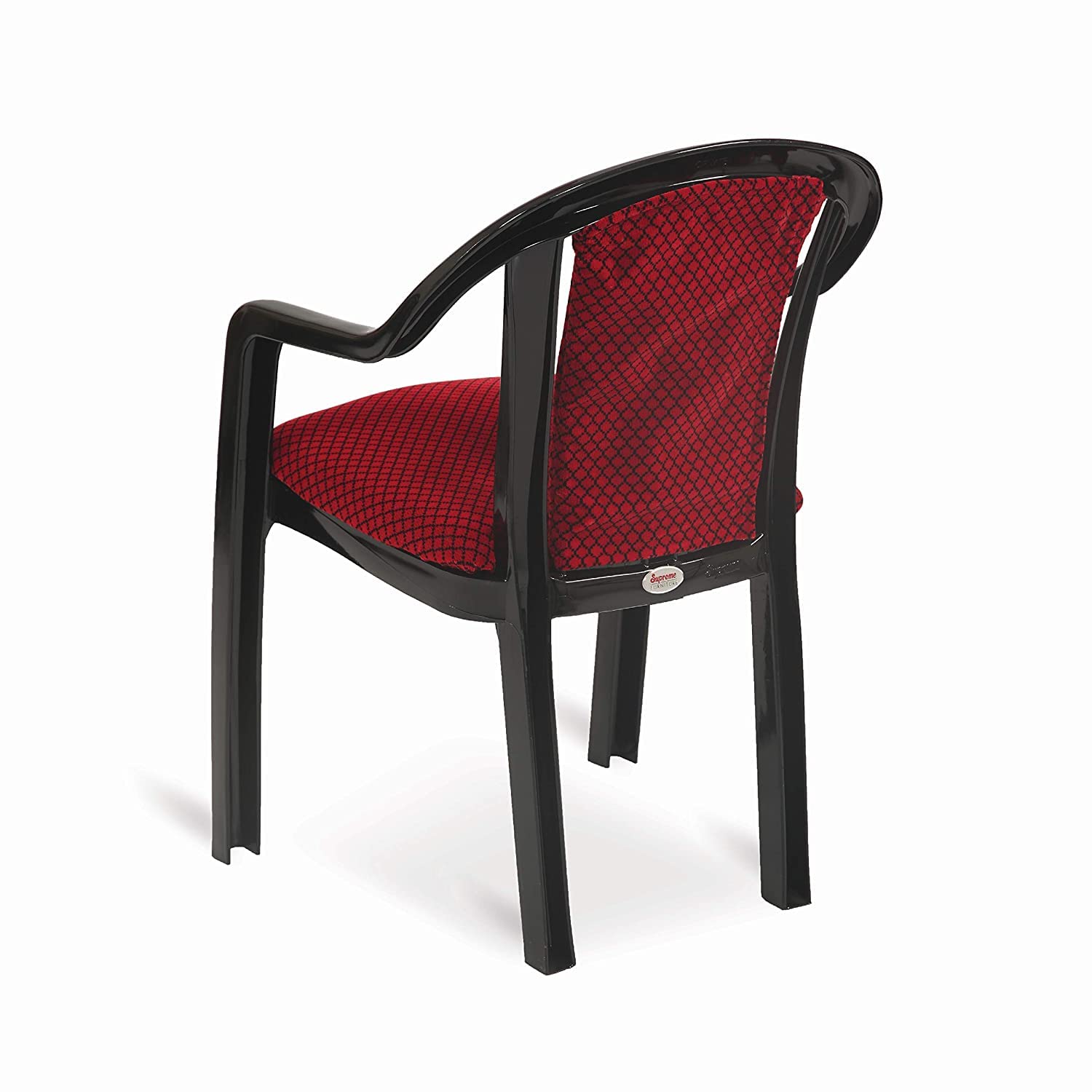 HomiQ Supreme Ornate Lacquered Finish Plastic Chair with Cushion for Office, Living Room, Home(Color: Red/Black, Set of 4) 2