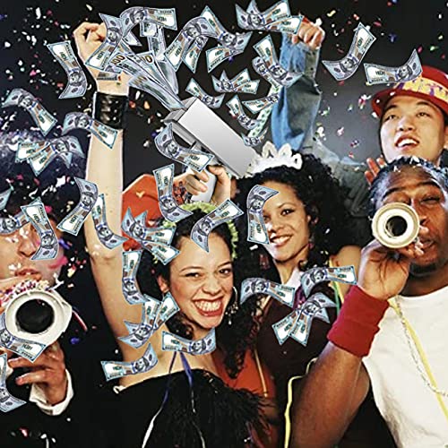 Alagoo Super Money Guns Playing Spary Money Gun Make it Rain Toy Gun Cash Gun Prop Bill Dispenser Money Shooter with 100 Pcs Prop Money for Party Supplies(Silvery) - Thumbnail 4