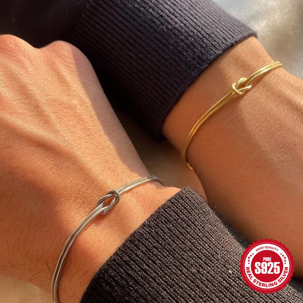 Pulseras De Plata Ley 925 Para Mujer， Pulsera Con Cierre De Resorte Ajustable, De Alta Gama, De Plata De Ley S925, Con Cadena De Hueso De Serpiente Y Nudos, Joyería Energética Para Mujer.