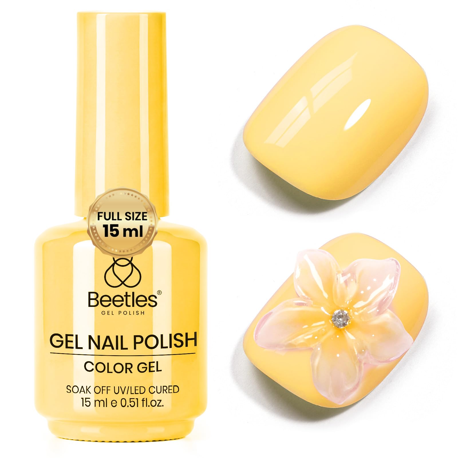 Beetles Yellow Gel Nail Polish - 15ML/0.51Fl Oz Plumeria Yellow | Long-Lasting Soak Off UV LED Gel - main product image