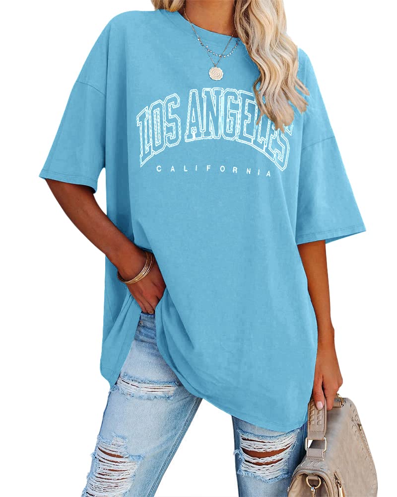 Ebifin Oversize T Shirt Damen Vintage Kurzärmeliges Rundhals Los Angeles Oberteile Tops Casual Lockere Basic Sommer Tee Shirts Bluse.