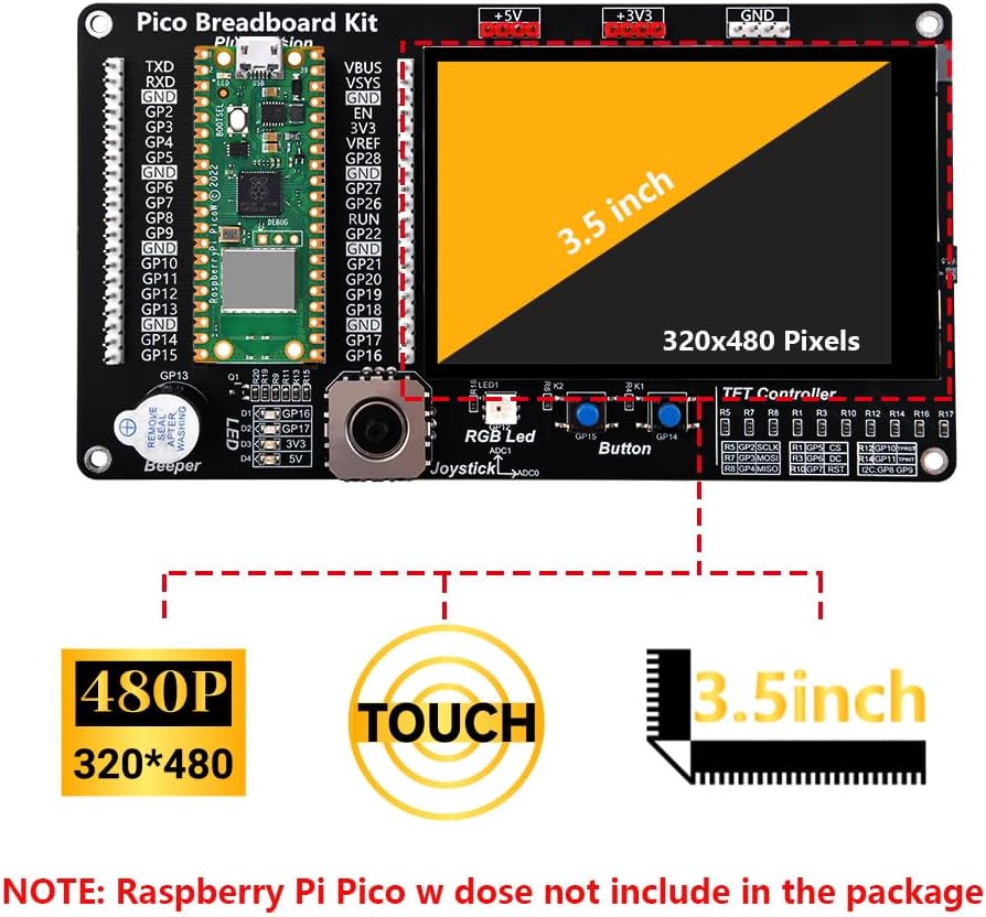 GeeekPi GPIO Expansion Module with 3.5inch Screen for Raspberry Pi Pico 1/Pico 1 W and Raspberry Pi Pico 2 Series