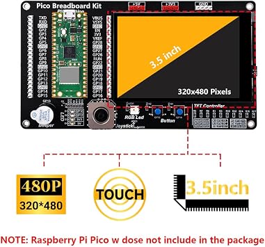 GeeekPi GPIO Expansion Breakout Module with 3.5 Touch Screen for Raspberry Pi Pico/Pico W/Pico 2