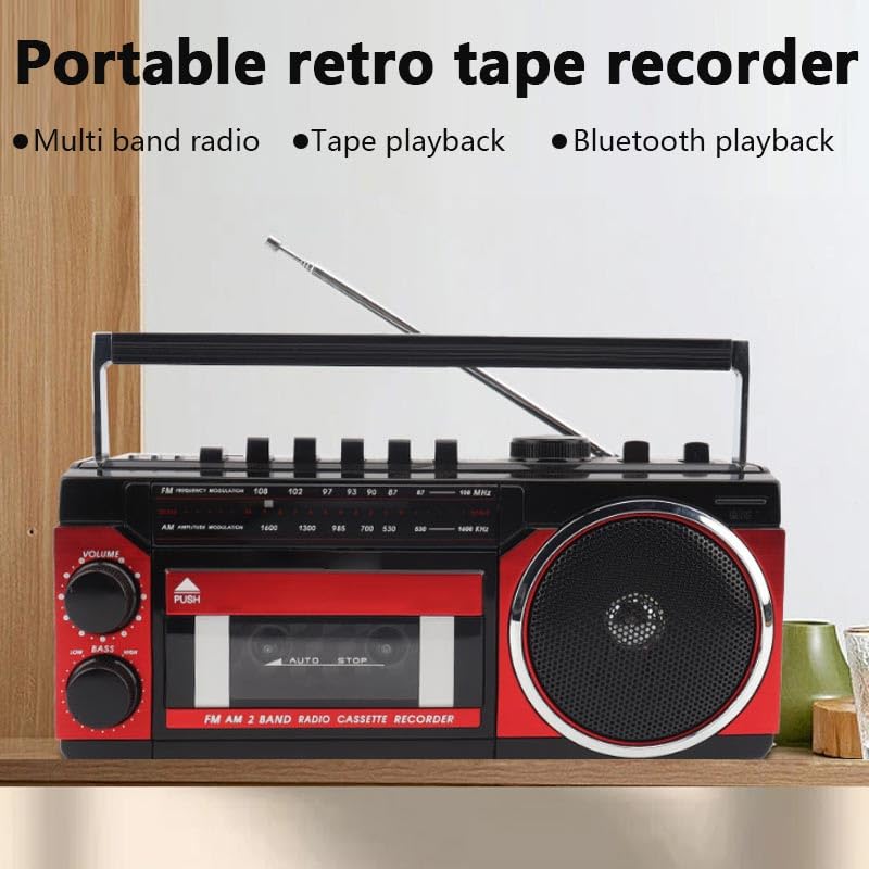 Portable retro tape recorder with multi-band radio and Bluetooth