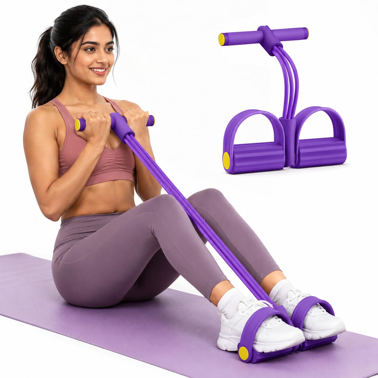Pull Reducer Bands 4 Tubes Body Pedal Exerciser Yoga Crossfit Exercise, Arm Exercise, Body Building Training Men and Women (Purple Pull Reducer)-image-9