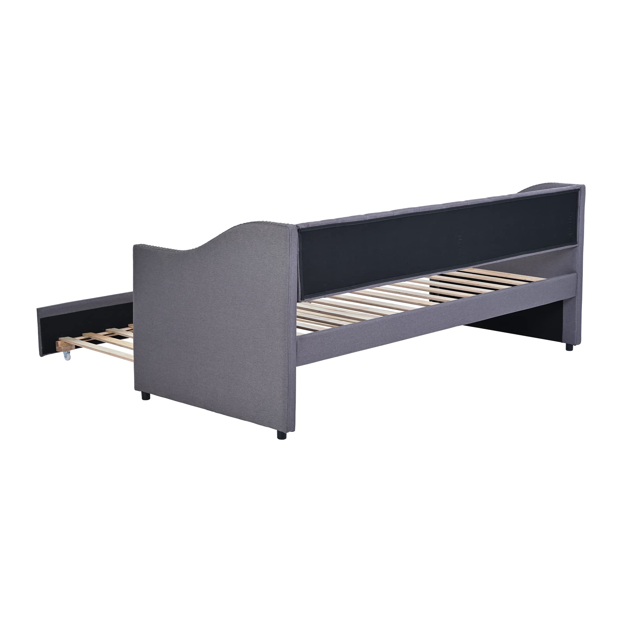 Lettino Imbottito Moimhear Con Letto Estraibile Per Bambini, 90x200 Cm, Regolabile In Altezza, Rivestimento Lino Beige – Perfetto Per Camerette