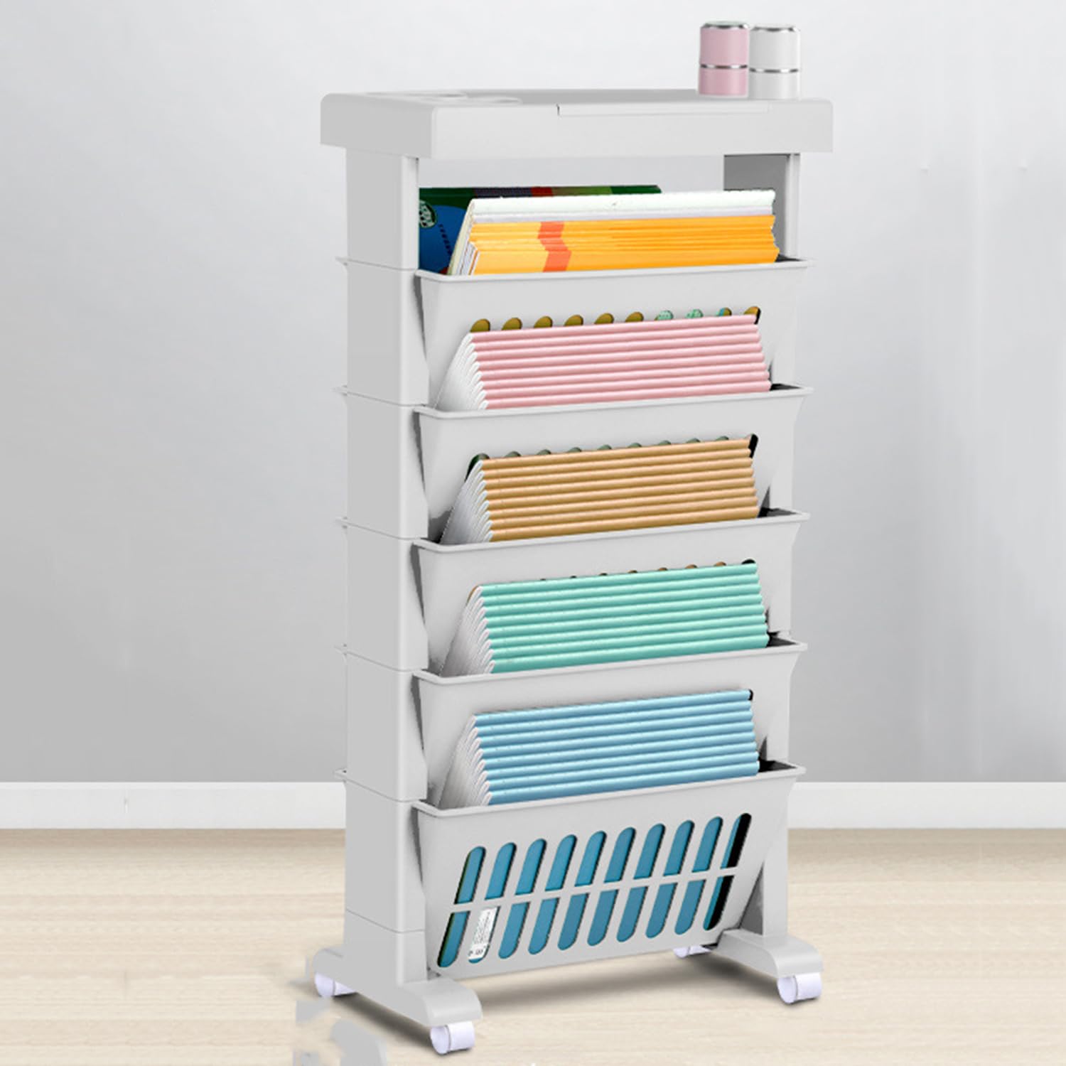 Movable Bookshelf Cart, Desk Organizers and Accessories, Office Supplies Desktop Organizer with Wheels, 5-Tier Rolling Utility Cart Multifunctional Storage Trolley for Office Living Room HOM