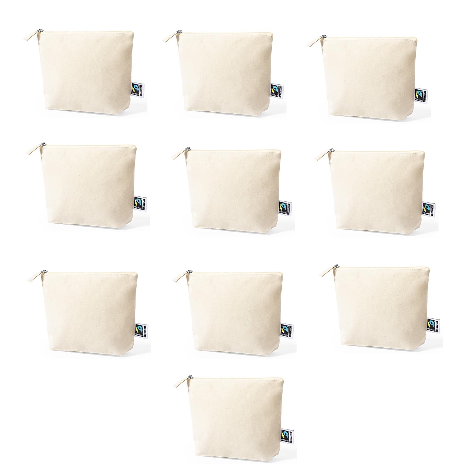 ADRI -10 Estuches Neceser para Regalar, Bolsa con Cremallera de algodón para Pintar o Personalizar. 23 x 17 x 6 cm. Bolsas Neceser de Viaje (Beig, 10)