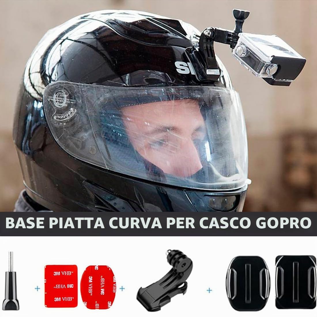Kit Supporti Adesivi HSU Per GoPro: Piatti E Curvi, Con Fascette E Fibbie A Sgancio Rapido