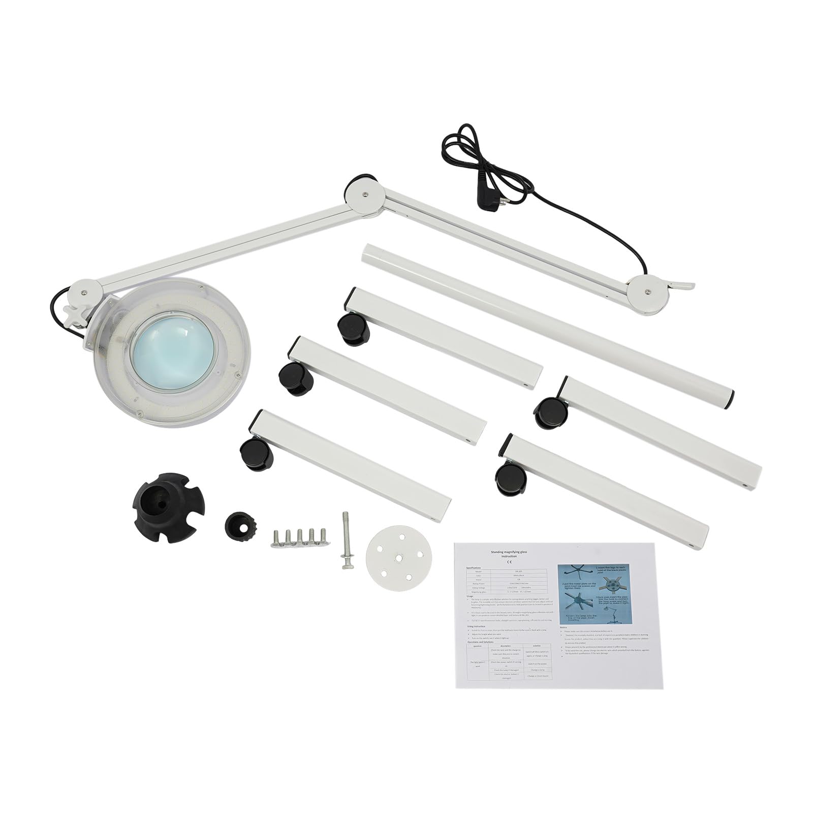 Lampada di ingrandimento a 5 LED, base a 5 ruote, lampada da terra da 24 W