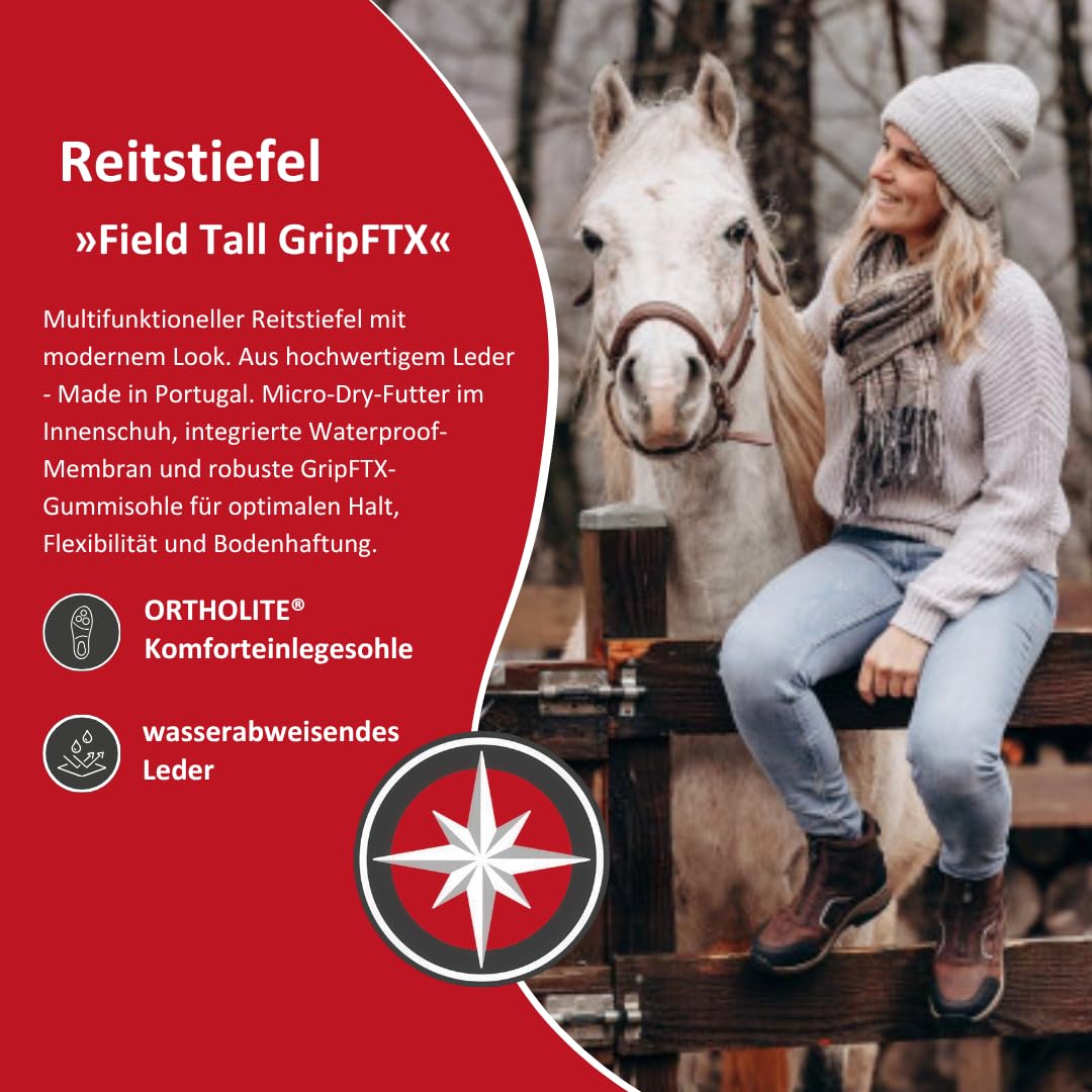SUEDWIND FOOTWEAR Damen Reitstiefel Field Tall GripFTX – Leder Stiefel für Stall & Ausritt – Allwetter – Schnürung, Micro-Dry-Futter, Zipper, GripFTX-Sohle – chocolate – Gr. 37 – 42