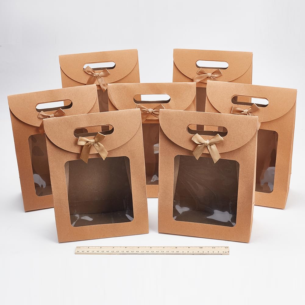 20 Pezzi Sacchetti di Carta Kraft,Sacchetti Regalo Con Manici,Sacchetto Regalo con Finestra per Confezioni di Caramelle, Biscotti, 16 * 6 * 12 cm