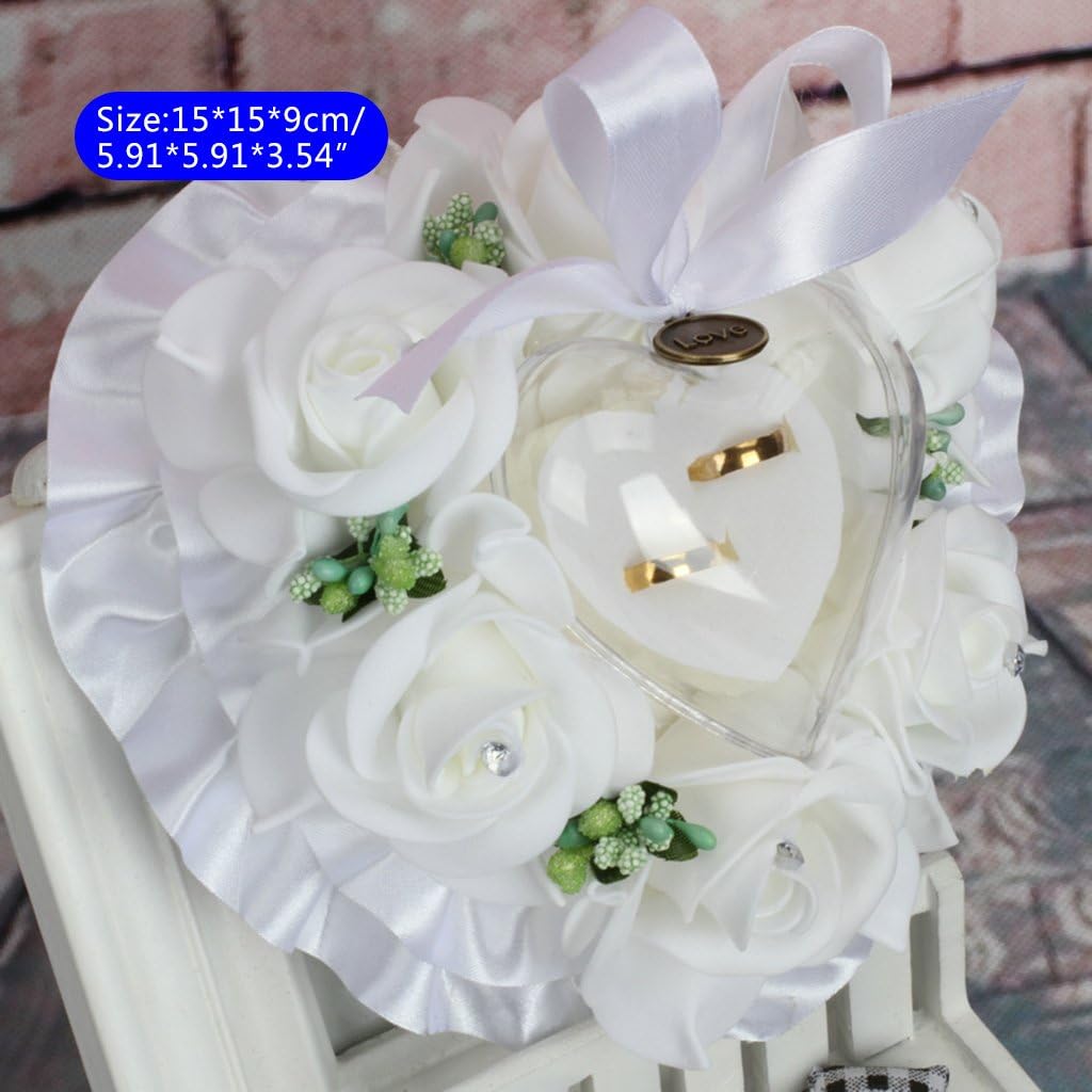 Heart-Shaped Floral Ring Box Pillow, 5.91 x 3.54 inches, Cotton Cover, Soft, Wedding Ring Cushion, Decorative Accent, Gift Item