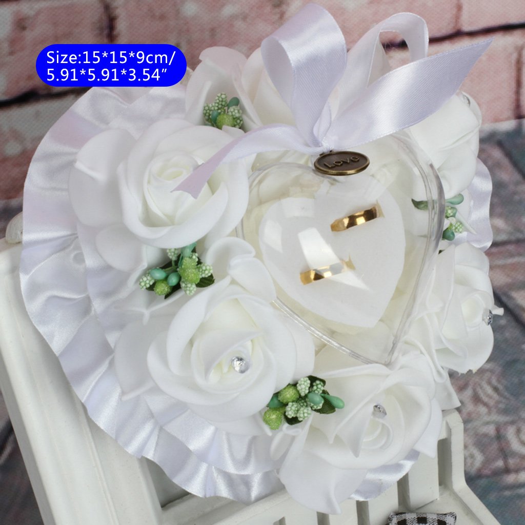 Scatola portafedi Regalo a Forma di Cuore Cuscino Cuscino Fiore Rosa Cuscino per FEDI Nuziali Scatola portafedi Bomboniere 15x9 cm