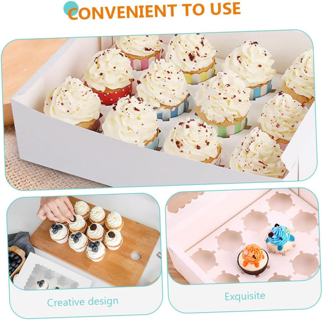 Homoyoyo 10pcs Muffin Cake Wrapping Boxes with Window, Paper Cupcake Packaging Boxes for Bakery, 12-count White Cardboard Pastry Carrier for Food Storage and Transport